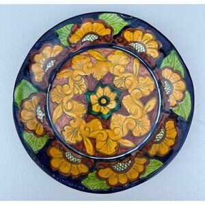 Signed Talavera Plate Ceramic Floral Design 11 3/16"  Mexico Hand Painted Read